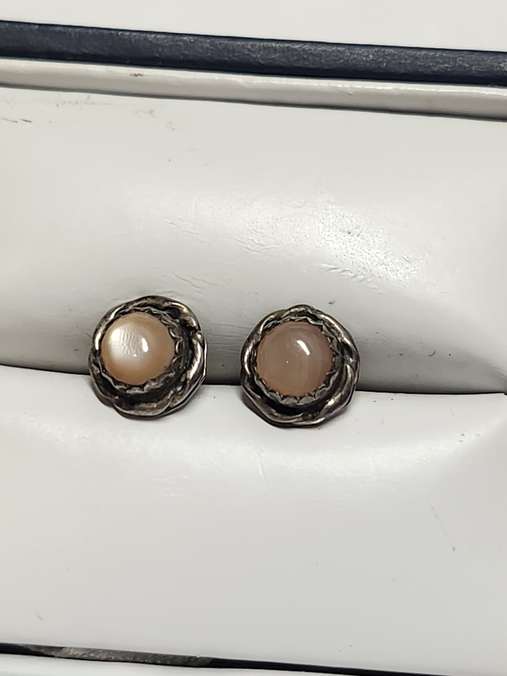 Sterling Silver Peach Moonstone Stud Earrings